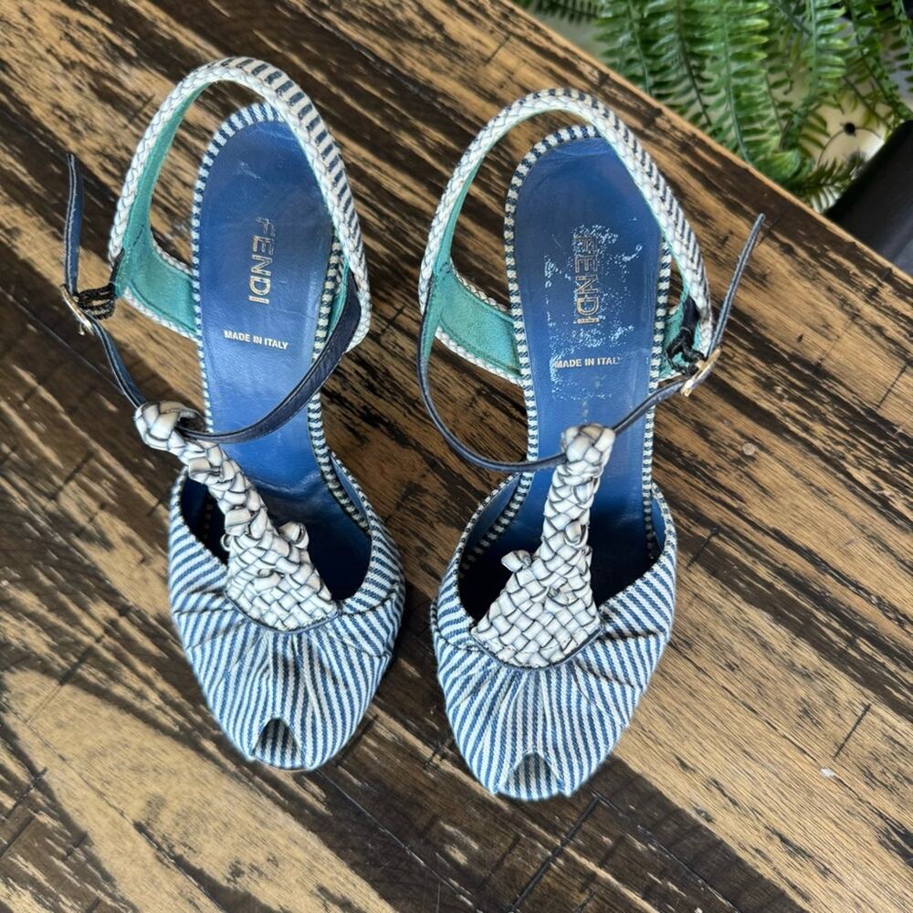 FENDI Striped Peep-Toe Heels (AUTHENTIC) Size 37.5 (US 7.5) - Picture 7 of 17